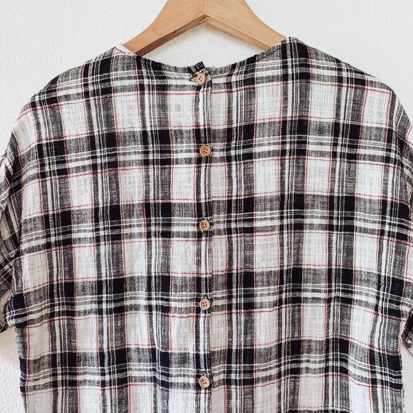 Zara Plaid Short Sleeve Button Back Top - Picture 6 of 6